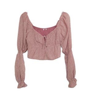 Le Lis Boho Peasant Crop Top Blouse Mauve White Cropped SMALL NEW NO BRAND TAG